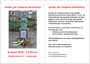 Uitnodiging herdenking Jacoba van Tongeren 8 maart 2023
